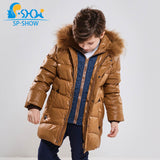 Winter Children Outwe Hooded Luxury Brand Boys Jacket With Fur Hood Warm Jacket For 4-9 Age Russian Style Coats 85013