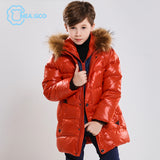 Winter Children Outwe Hooded Luxury Brand Boys Jacket With Fur Hood Warm Jacket For 4-9 Age Russian Style Coats 85013