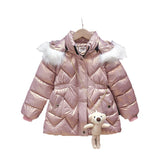 Winter Children's Clothing Hooded Cotton Parka For Girls Baby Thick padded jacket With Cartoon Bear Doll mid-length Warm Coat 3T