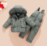 Winter Children's Clothing Set Baby Girls Boys Snowsuits Coat Kids Hooded Clothes Duck Down Jacket Bib Pants 2pcs/Set Overalls