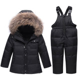 Winter Children's Clothing Sets Baby Girls Boy Ski Suit Sets Kids Sport Jumpsuit Warm Coats Fur Duck Down Jackets+Bib Pants