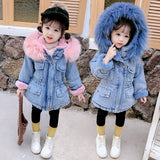 Winter Children's Plush Denim Jacket Coat Kids Short Large Plush Collar Children's Plush Denim Jacket for Boys and Girls
