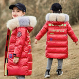 Winter Cotton Down Jacket for Girls Thick Clothes Snowsuit Boys Bright Jacket Mid-Length Handsome Hooded Warm Coat Jacket 4-13 Y