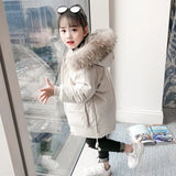 Winter Cotton Girls Jacket   Korean Warm And Thicken Solid Color Hooded Mid-Length Top Casual Children's Clothing