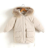 Winter Cotton Girls Jacket   Korean Warm And Thicken Solid Color Hooded Mid-Length Top Casual Children's Clothing