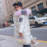 Winter Cute Girl Down Jacket Long Girl4-15 Years Old Children's Bright Face Clothes with Fur Collar Warm Parka Thick Hooded Coat