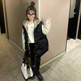 Winter Down Cotton Girl Outer Wear Vest Korean Mid-Length Hooded Zipper Fake Two-Piece Jacket Casual Children&#39;s Clothing
