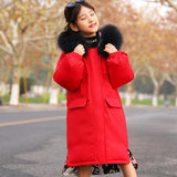 Winter Down Jacket Girls Long Cotton clothing   Zipper Double-Sided Wear Letter Woman Hooded Fur Collar Plus Size