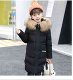 Winter Down Jacket for Girl New 2018 Fashion Children Co Kids Warm Thick Fur Coll Hooded Long Down Parka for Teenage 4Y-14Y
