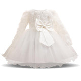 Winter Dress For Girl Long Sleeve White Baptism Dresses Baby Girl 1 Year Birthday Wear Toddler Girl Lace Christening Ball Gown
