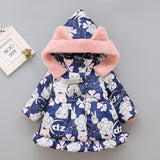 Winter Girl Jackets Plus Velvet Thick Jacket For Girls Coats Cute Printing Hooded Kid Outwear 1 2 3 4 5 Years Children Snow Wear