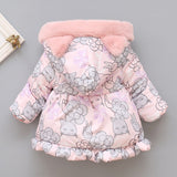 Winter Girl Jackets Plus Velvet Thick Jacket For Girls Coats Cute Printing Hooded Kid Outwear 1 2 3 4 5 Years Children Snow Wear