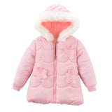 Winter Girls&#39; Warm Jacket Pure Color Hooded Butterfly Decoration Children&#39;s Cotton Jacket 1-3 Years Old