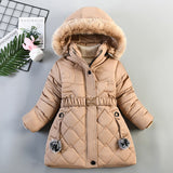 Winter Girls Coat Kids Down Cotton Jacket Thick Plus Fleece   for Children Hooded Warm Outerwear Clothes 4-10Y