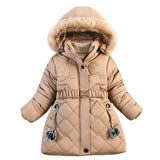 Winter Girls Coat Kids Down Cotton Jacket Thick Plus Fleece   for Children Hooded Warm Outerwear Clothes 4-10Y