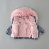 Winter Girls Denim Jacket Thickened Winter Baby Jacket Clothes Children Kids Fur Collar Winter Jackets For Girl Toddler Coats