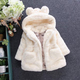 Winter Girls Jacket Children Faux Fur Fleece Coat Warm Bear Ear Hooded Baby Snowsuit Kids Outwear Toddler Outfits 3 5 6 8 Years