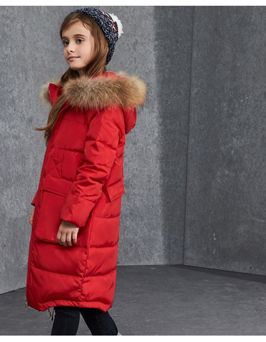 Winter Girls Red Long Down Jackets 8 10 years old