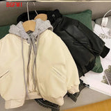 Winter Infant Toddler Kids Baby Girl Boy PU Leather Jacket Hooded Leather Coat Chaqueta Thick Clothes 1-7 Years