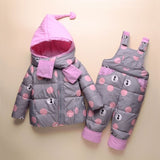 Winter Jacket Kids Down Coat For Girls Boys Snowsuit Jackets Overalls Children Outerwear Baby Park Jumpsuit Dots Coat Pant Set