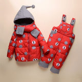 Winter Jacket Kids Down Coat For Girls Boys Snowsuit Jackets Overalls Children Outerwear Baby Park Jumpsuit Dots Coat Pant Set