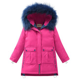 Winter Jacket for Girls Fur Hooded Russian Winter Coat   Children Jacket Down Feather Outerwear Long Teen Clothes