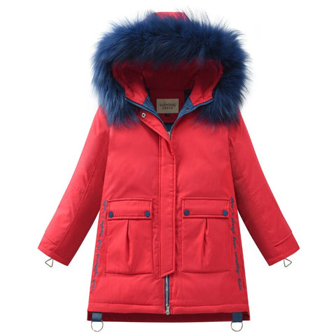 Winter Jacket for Girls Fur Hooded Russian Winter Coat   Children Jacket Down Feather Outerwear Long Teen Clothes