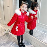 Winter Jackets For Girls Parkas Children's Coat Outerwear Casual Hooded Big Fur Collar Solid Bright Waterproof  Cotton Clothes