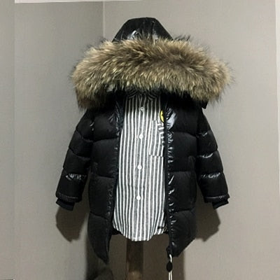 Winter Kids Down Parkas Jackets for Boys Fashion Children Girl Warm Thick Nature Fur Hooded Co Kids Clothing Outwear