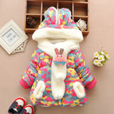 Winter Kids Girls Coat Jackets Children Baby Cotton Clothes  Infant Girls Warm Plush Velvet Outerwear Rabbit Ear Hooded