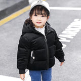 Winter Kids Warm Hooded Cotton Coat Long Sleeve Smile Letters Flocking Casual Down Outerwear Children Clothes Christmas Gifts