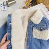 Winter Korean Jeans Children Velvet Denim Kids Jacket Coat Baby Boy Girls Jackets Outerwear Coats Teddy Parka Snow Wear