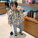 Winter Korean loose lamb wool faux fur leopard print fur coat Boys Girls Unisex Childre Clothes Outerwear Jacket Warm Snow Coat