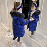 Winter Long Jackets For Girls 4 5 6 7 8 9 10 12 13Yrs Alphabet Print Fur Collar Princess Purple Pink Black Coat Teens Outerwear