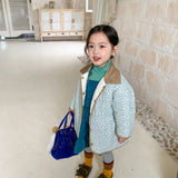 Winter  Korean style children's jacket warm 2 faces wears cotton long coat with pockets for sweet baby girls