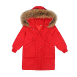 Winter Polyester Jacket For Girls 2023 Korean Version Thicken Hooded Removable Fur Collar Casual Children's Clothing