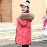 Winter Polyester Jacket For Girls 2023 Korean Version Thicken Hooded Removable Fur Collar Casual Children's Clothing