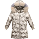Winter Snowsuit Girls Clothes Duck Down Jacket Waterproof Shiny Big Fur Hooded Coat Girl Children   Teenage Winter Coat