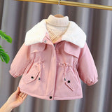 Winter Warm Children's Coat Waist Retraction Plush Cotton Outerwear Faux Fur Kids Clothes Baby Jacket for Girls