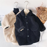 Winter Warm Coat with Fleece Turn-donw Collar Thick Casual Solid Long Jacket Girls Boys Outwear Children's Clothing