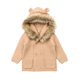 Winter Warm knitted wool baby jacket with Detachable fur collar great cardigan Knitwear for  born infant  baby age 0-2 years