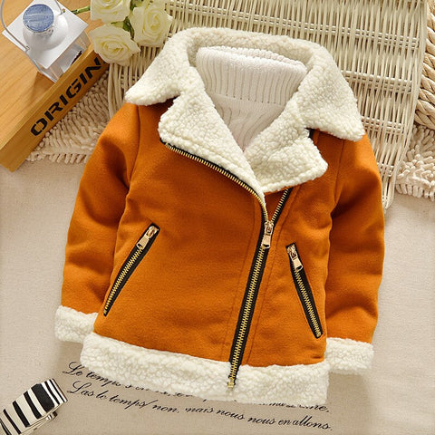 Winter Wool Kids Boys Infant Girl Clothing Toddler Thicken Solid Color Zipper Lapel Coats for Baby Boys Handsome Jackets