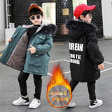 Winter boys coat 2023 baby Fur collar hooded cotton plus velvet thicken warm jacket for children parka 4-12 Y kids clothes