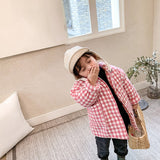 Winter children's coat  korean style thickened and warm long plaid cotton jacket for cute baby girls and boys