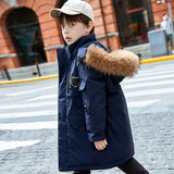 Winter children's cold-proof thick coat Boy's dark blue down jacket Girl's fashionable hooded warm jacket Teenager's winter coat
