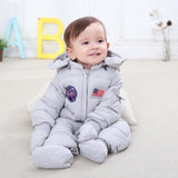 Winter high quality baby warm feather cotton rompers girls boys thicking clothes fashion astronaut infant hooded jumpers 17S907