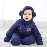 Winter high quality baby warm feather cotton rompers girls boys thicking clothes fashion astronaut infant hooded jumpers 17S907