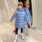 Winter kids Girls Jacket Coat Hooded Long Outerwear Waterproof Bright Reflective Children Clothes 4 5 6 7 8 9 10 11 12 13