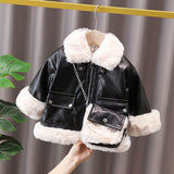 Winter kids girl's clothes baby outfits warm pu leather jacket for toddler children girls' clothing 1-6 T birthday coats jackets