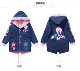 Winter thickening Girls denim jackets with hoodies plus velet kids clothes windproof female children coat outerwear